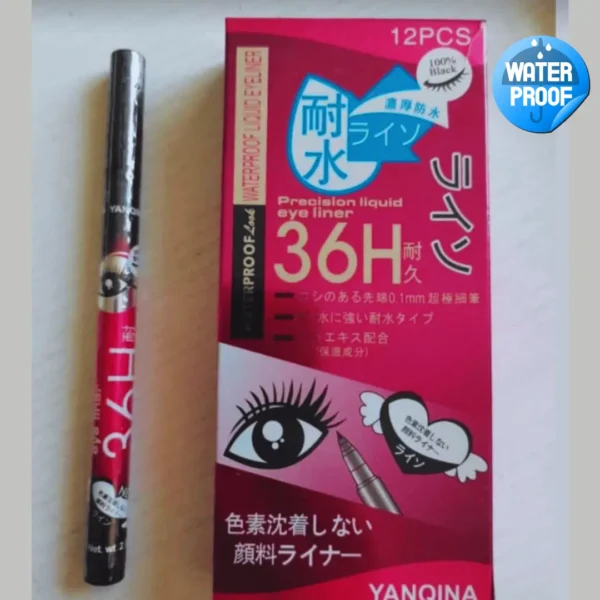 Close-up of Yanqina 36H Eyeliner Pencil in Black, showcasing its sleek design and fine tip.
