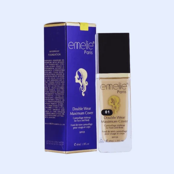 Model applying Emelie Paris Double Wear Maximum Cover foundation for a flawless complexion.